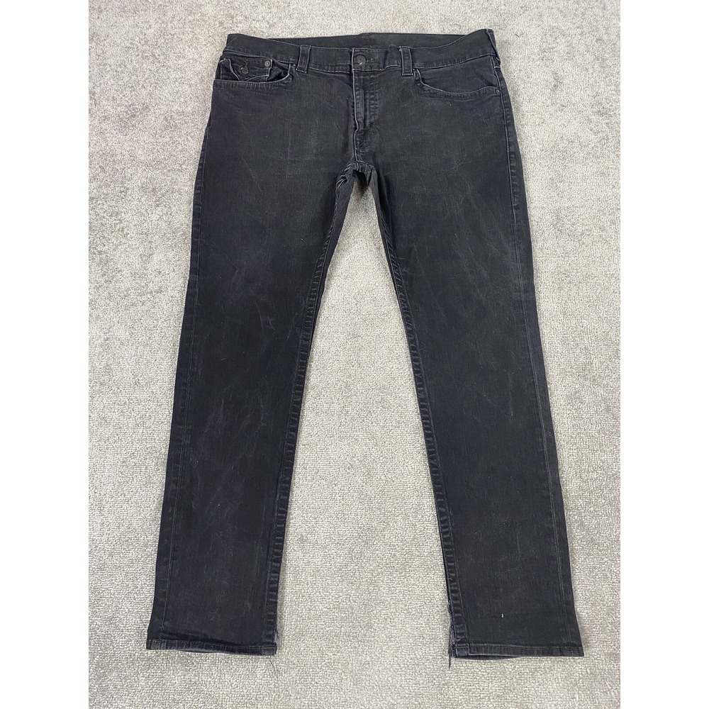 True Religion Jeans Mens 42x33 Black Denim World Tour Rocco Relaxed Skinny Logo